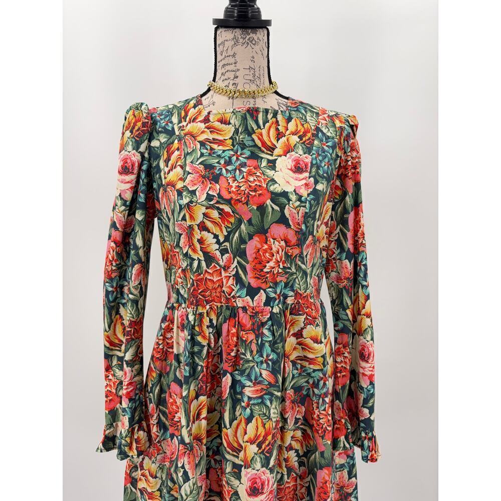 B44 BATSHEVA Laura Ashley Prairie Cotton Poplin Mini Dress 10 Floral Romantic - Picture 5 of 9